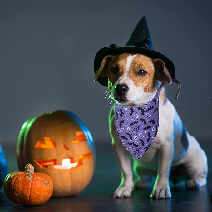 ADOGGYGO 2 Pack Halloween Dog Bandanas, Reversible Triangle Dog Scarf Accessories Halloween Bandanas for Small Dogs Pets (Small)