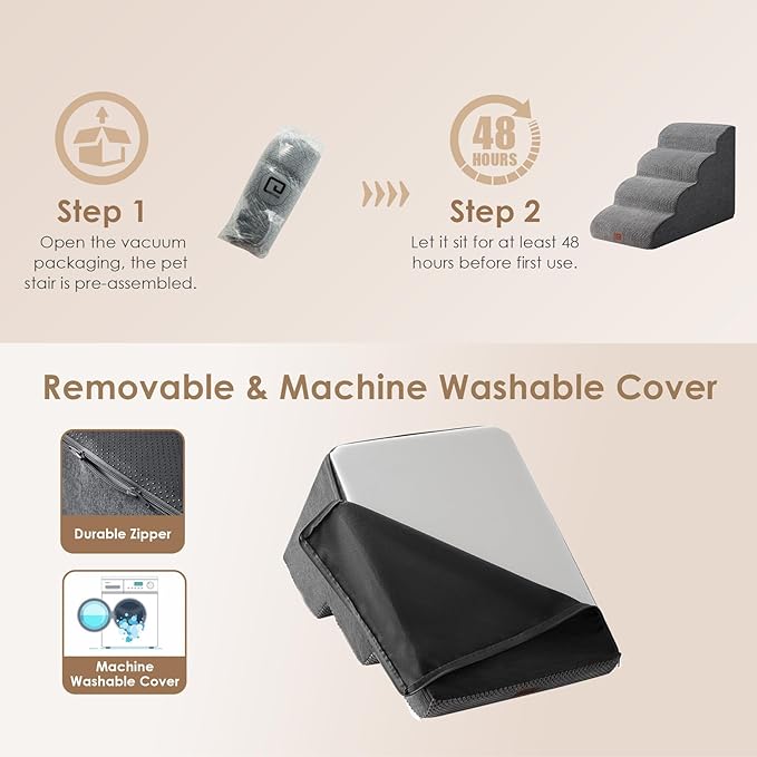 EHEYCIGA Curved Dog Stairs Ramp for High Beds 19.7" H, 4-Step Dog Steps for Small Dogs and Cats, Pet Stairs for High Bed Climbing, Non-Slip Balanced Pet Step Indoor, Grey