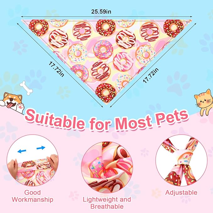 Amylove 120 Pcs Dog Bandanas Bulk Holiday Triangle Dog Pack Puppy Kerchief Bandana Adjustable Pet Scarf for Pet Cat Costume Accessories Decor Summer(Cartoon)
