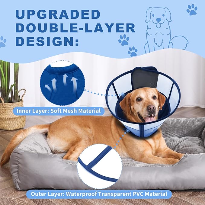 Soft Dog Cone for Dogs After Surgery, Breathable Pet Recovery Collar for Large Medium Dogs, Adjustable Dog Cone Collar, Elizabethan Collar (L, Blue)
