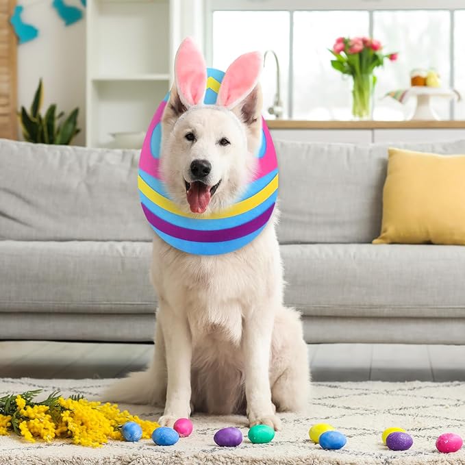Cute Easter Dog Costume Adjustable Egg Dog Shaped Hat Headwear for Easter Party Pets Cats Festive Bunny Ears Decorative Accessory for Puppy Holiday Dress up(Large)