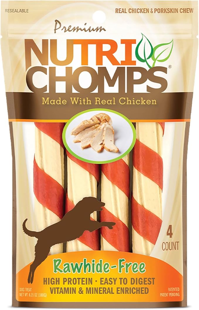 NutriChomps Dog Chews, 6-inch Twists, Easy to Digest, Rawhide-Free Dog Treats, 4 Count, Real Chicken flavor