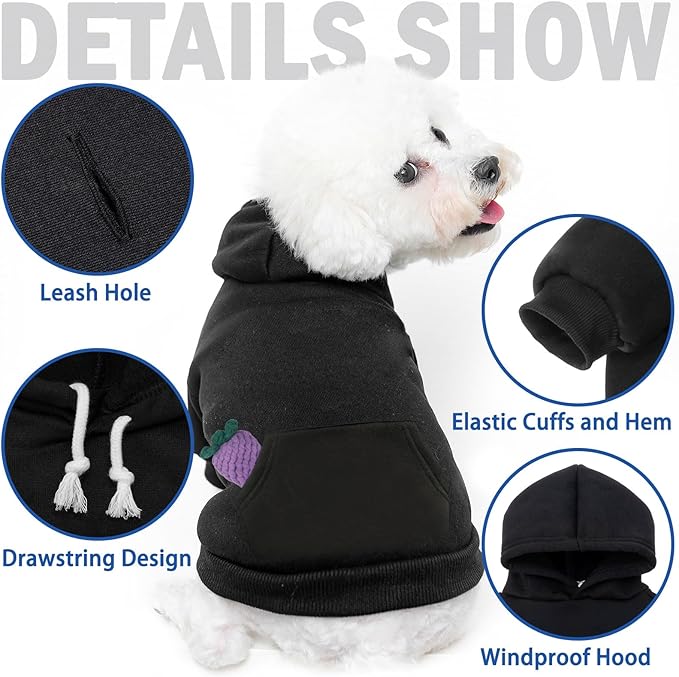 SCENEREAL Hoodie Sweater for Small Medium Large Dogs, Fleece Sweatshirt With Hat and Pocket, Soft Cotton Winter Clothes for S to XL Sizes, Black (S)