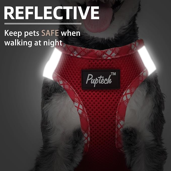 PUPTECK Dog Harness and Leash Set for Small Medium Dogs No Pull Step-in Soft Mesh Puppy Cat Vest Harnesses Reflective at Night, Red, S