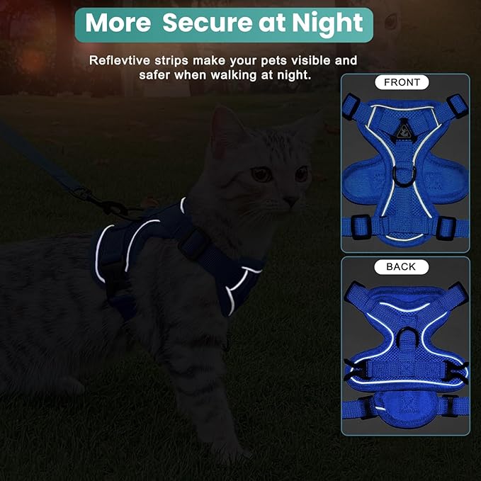 Cat Harness and Leash Set,Escape Proof Adjustable Soft Lightweight Kittens Vest Harnesses with Reflective Strips for Small Medium Large Cats,Walking Travel cat Harness Outdoor
