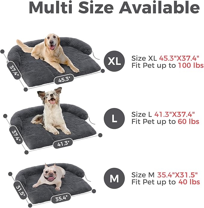 Dog Bed for Couch Large Sized Dog, Dog Couch Cover Washable- Fluffy Plush Mat for Furniture Protector for Dogs Up to 100 Lbs,Dark Grey