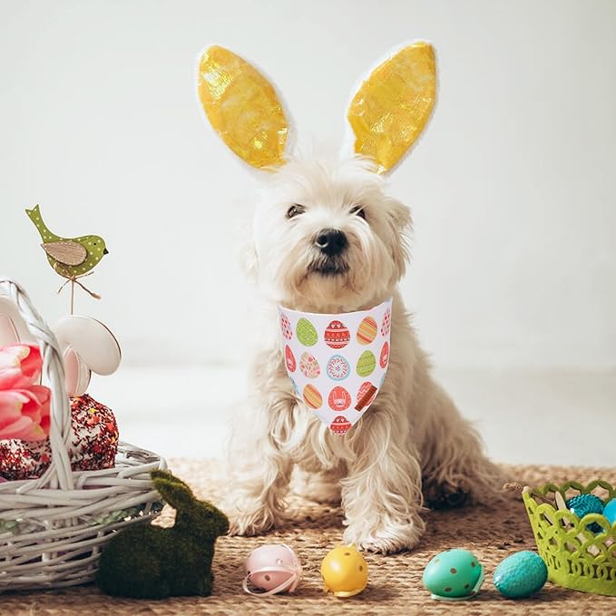 ADOGGYGO Easter Dog Bandana, Eggs Bunny Pet Scarf, Premium Durable Fabric, Adjustable Fit White Green Holiday Easter Bandanas for Small Dogs (Small)