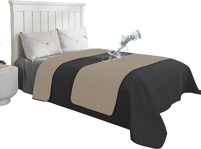 Easy-Going 100% Waterproof Dog Bed Cover Reversible Leak Proof Couch Cover Washable Sofa Cover Furniture Protector Blanket for Pets Kids Children Dog Cat (82x86 Inch, Dark Gray/Beige)