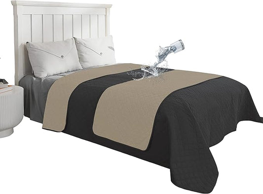 Easy-Going 100% Waterproof Dog Bed Cover Reversible Leak Proof Couch Cover Washable Sofa Cover Furniture Protector Blanket for Pets Kids Children Dog Cat (82x86 Inch, Dark Gray/Beige)