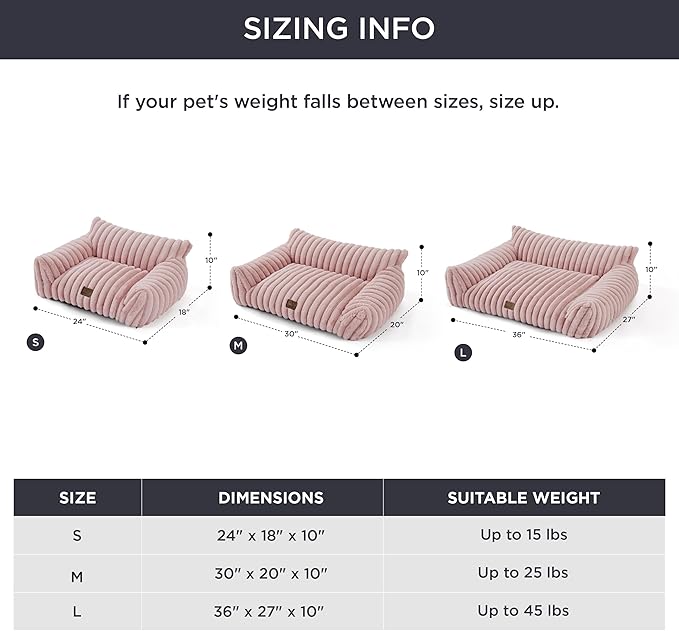 Bedsure Cute Couch for Pets - Fluffy Cat Sofa with Premium Soft Corduroy Fleece, Fuzzy Couch Bed with Removable Washable Cover, Supportive Cat Chair for Indoor Cats, 24inch, Blush Pink