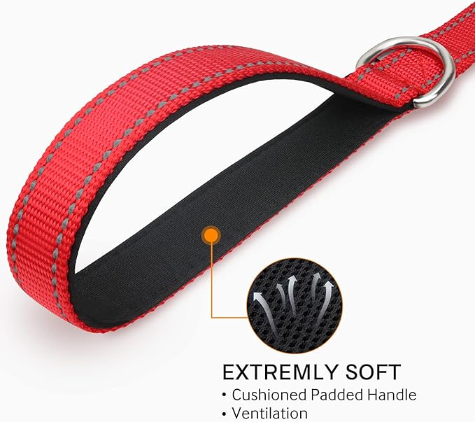 Joytale Double-Sided Reflective Dog Leash, 6 FT/5 FT/4 FT, Padded Handle Nylon Heavy Duty Leashes for Small & Medium Dogs Walking, Red, 5FT