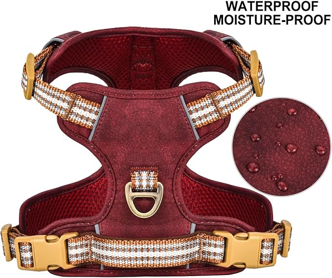 Beirui Dog Harness for Large Dogs, Stylish Oxford Leather Pet Vest with 2 Leash Clips, Adjustable Reflective Soft Padded No Pull Harness with Easy Control Handle for Walking, Chest 31-44"