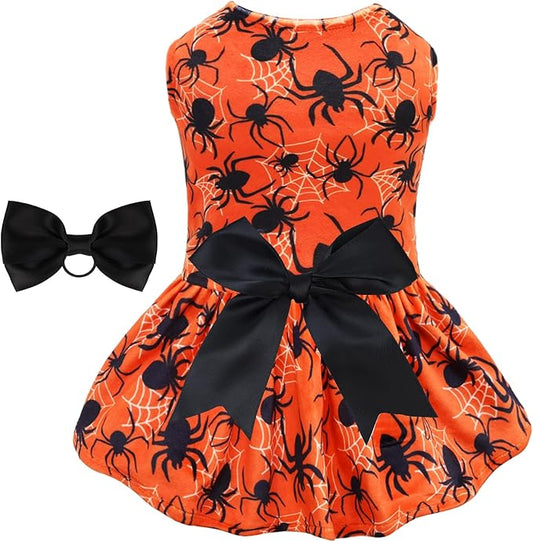 CuteBone Halloween Dog Dresses Velvet Holiday Small Dogs Clothes Onesie Pet Apparel Girl Puppy Skirt with Bow Hair Rope CVA46S