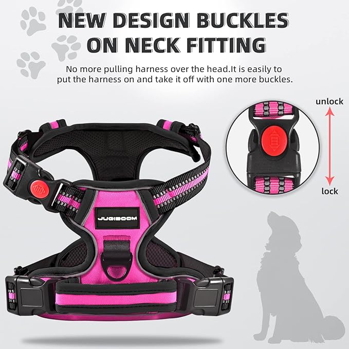 No Pull Dog Harness with A Free Heavy Duty 5ft Dog Leash, Adjustable Soft Padded Dog Vest, Reflective No-Choke Pet Oxford Vest with Easy Control Handle and Dog Leash for Dogs (Pink, X-Large)