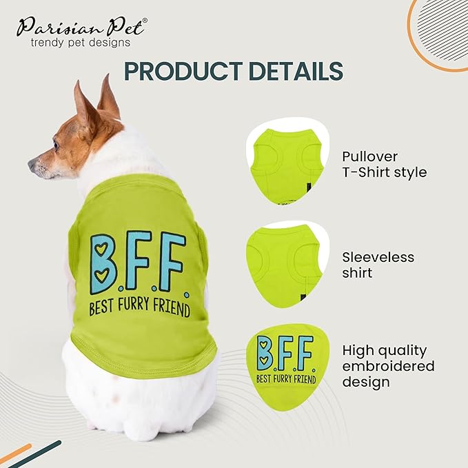Parisian Pet Dog Tshirt - Embroidered “BFF (Best Furry Friend)“ Dogs Clothes - Lightweight Dog Tank Top - Sleeveless Doggy Tee Shirts - Machine Washable Shirts for Large Dogs - 3XL