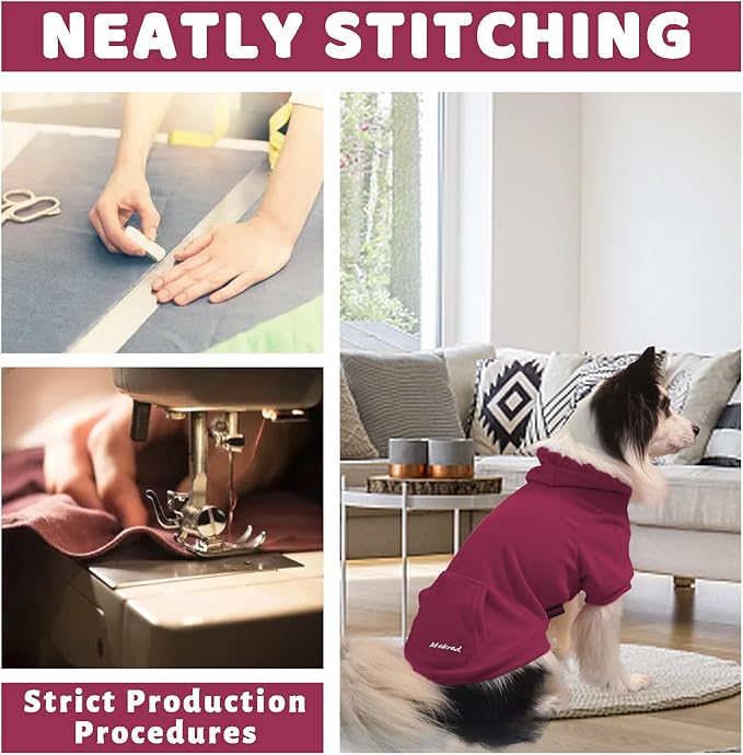 2 Pieces Basic Dog Hoodie, Soft and Comfy Cotton Dog Hoodie Sweater with Leash Hole and Pocket, Keep Your Puppy Warm and Stylish with Dog Sweatshirt - Navy Blue & Red/Sleeved (Small)