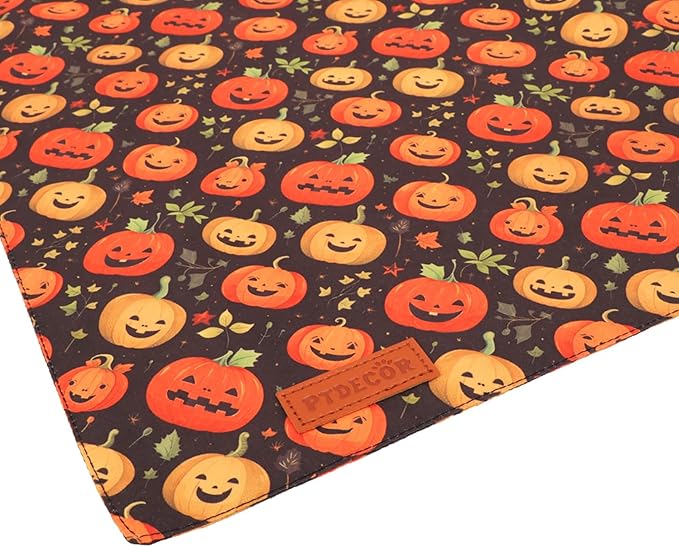 PTDECOR Halloween Dog Bandana, Skeleton Pumpkin Reversible Holiday Dog Scarf, Triangle Halloween Bandanas for Medium Large Dogs Pets (Large)