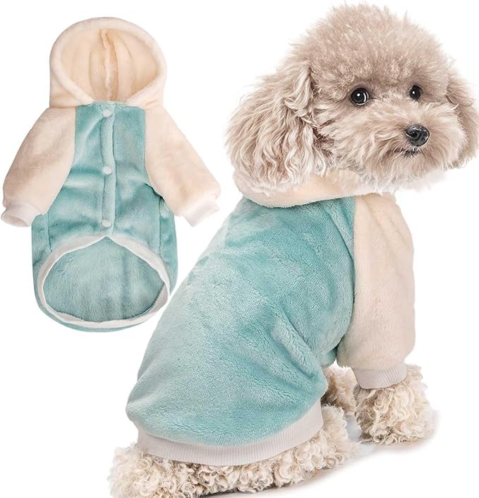 FabriCastle Dog Hoodie Sweater for Small Dogs Boy and Girl, Small Dog Clothes XS XXS Puppy Sweatshirt, Pet Outfit, Cat Clothing Super Soft Warm Snap On Closure (Green-Cream, Large)