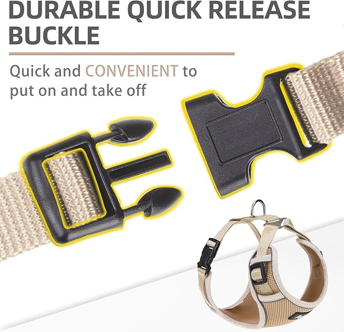 PUPTECK Dog Harness and Leash Set for Small Medium Dogs No Pull, Soft Mesh Adjustable Puppy Cat Harness Reflective at Night, Khaki M