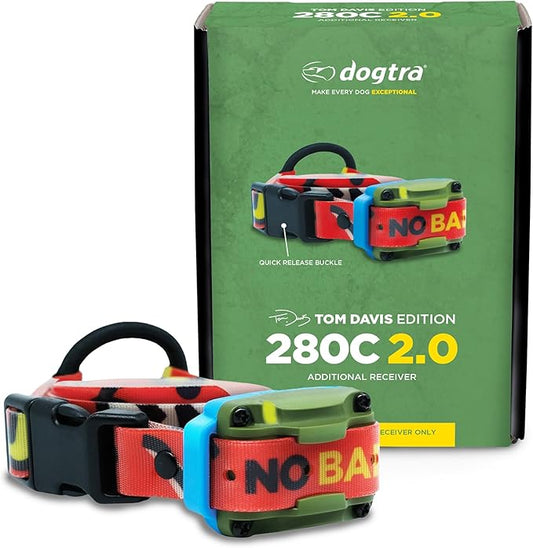 Dogtra Tom Davis 280C 2.0 Additional Receiver E-Collar – Boost & Lock, Waterproof, 1/2-Mile Range Dog Training Collar with Remote, Rechargeable, 127 Levels, Vibration, Bungee, No Bad Dogs Trainer