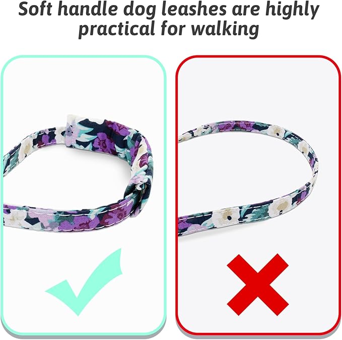 Dog Collar and Leash Set Girls Adjustable Puppy Collars with Floral Bow Tie for Small Medium Large Female Dogs, Purple Green Flower, XS