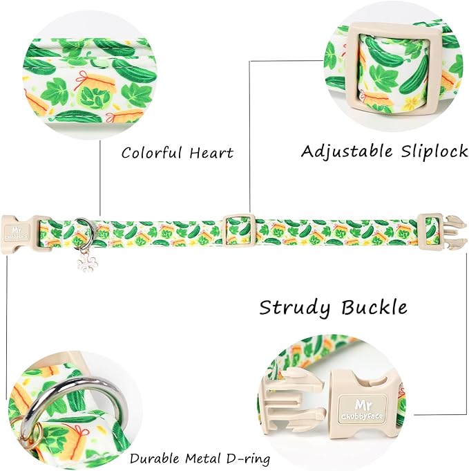 Pickle Cotton Dog Collar, Cute Summer Pickle Pattern Dog Collars, Soft Plastic Buckle Puppy Collar for Small Medium Large Dog