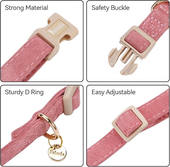 Faleela Dog Collar - Cute & Comfy Cotton Pet Collar, Adjustable Lightweight Design with Quick-Release Buckle, for Small, Medium & Large Dogs - Multiple Styles Available (Small, Antique Pink)