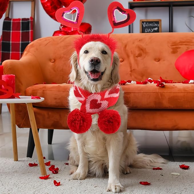 3 Pieces Valentines Day Dog Costume Set Including Red Love Headband Valentines Dog Tutu Dress Cute Pet Tutu Red Pet Scarf for Medium Animal Holiday Outfit Accessory
