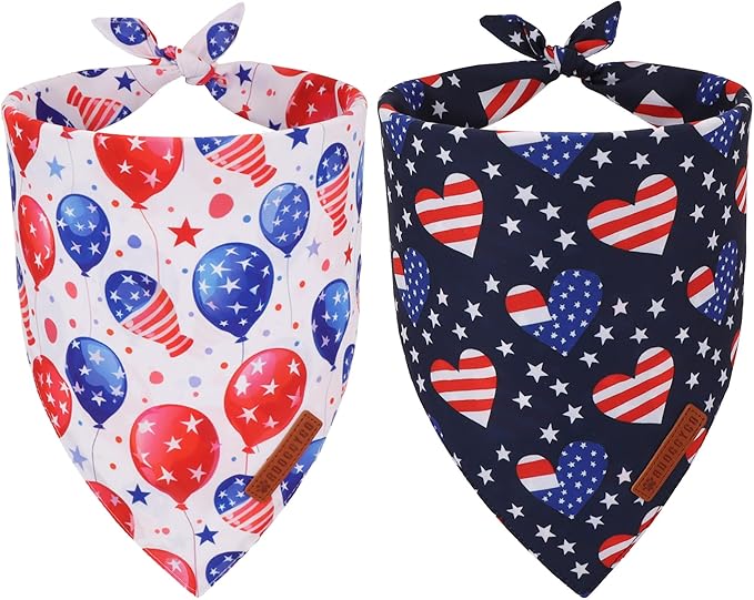 ADOGGYGO American Flag Dog Bandana, Balloon Star Flag Pet Scarf, Premium Durable Fabric, Adjustable Fit 4th of July Bandanas for Small Dogs Pets (Small)