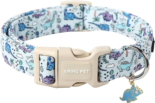 ARING PET Dinosaur Dog Collar-Cute Dog Collar for Small Dogs, Adjustable Dinosaur Print Pet Collars Puppy Collar for Small Medium Large Dogs