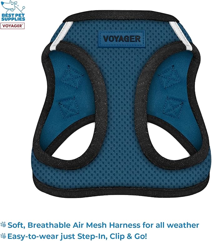 Voyager Step-in Air All Weather Mesh Harness and Reflective Dog 5 ft Leash Combo with Neoprene Handle, for Small, Medium and Large Breed Puppies by Best Pet Supplies - Blue, XX-Small