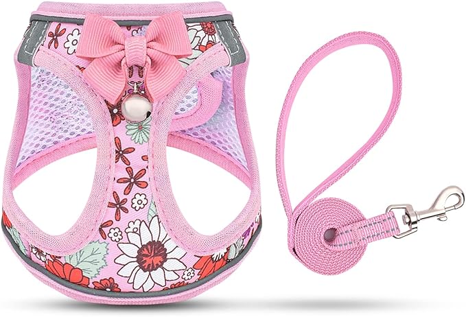 Cat Harness and Leash Escape Proof for Walking, Adjustable Soft Kitten Harness with Reflective Straps Step in Cat Vest Harness for Small Kitten and XS Dogs (Pink, L-Chest(15.7"-16.3"))