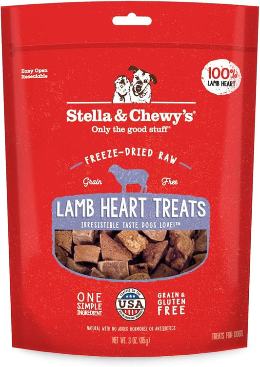 Stella & Chewy's Freeze-Dried Raw Lamb Heart Dog Treats - Single Ingredient, No Additives - Premium Training Treats - Perfect For Picky Eaters - 3oz Bag