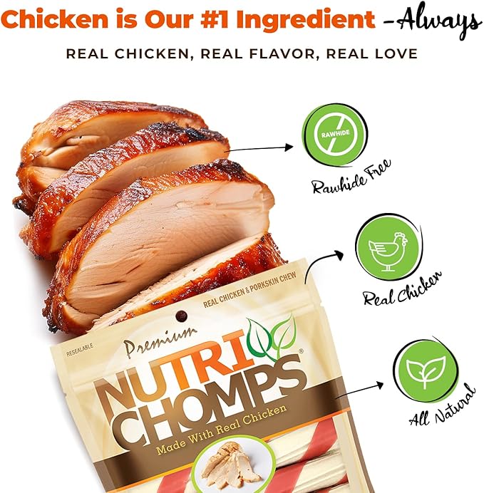 NutriChomps Dog Chews, 6-inch Twists, Easy to Digest, Rawhide-Free Dog Treats, 21 Count, Real Chicken flavor