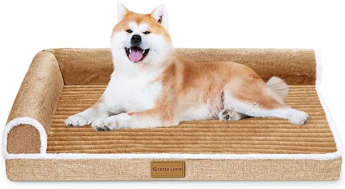Patas Lague Orthopedic Dog Bed for Medium Dogs 36''X24'', Waterproof Comfortable L Shaped Medium Non-Slip Soft Warm Pet Sofa Sleep Bed mat with Removable Washable Cover, Brown