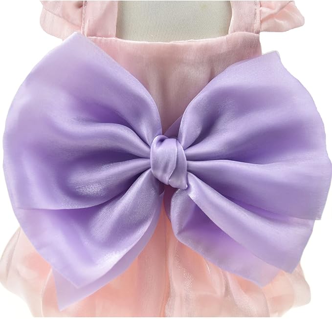 FLAdorepet Shining Dog Dress Tutu Pink Bowknot Pet Clothes for Wedding Birthday Party Doggy Gown Puppy Outfits Cat Apparel (Purple Bow, X-Small)