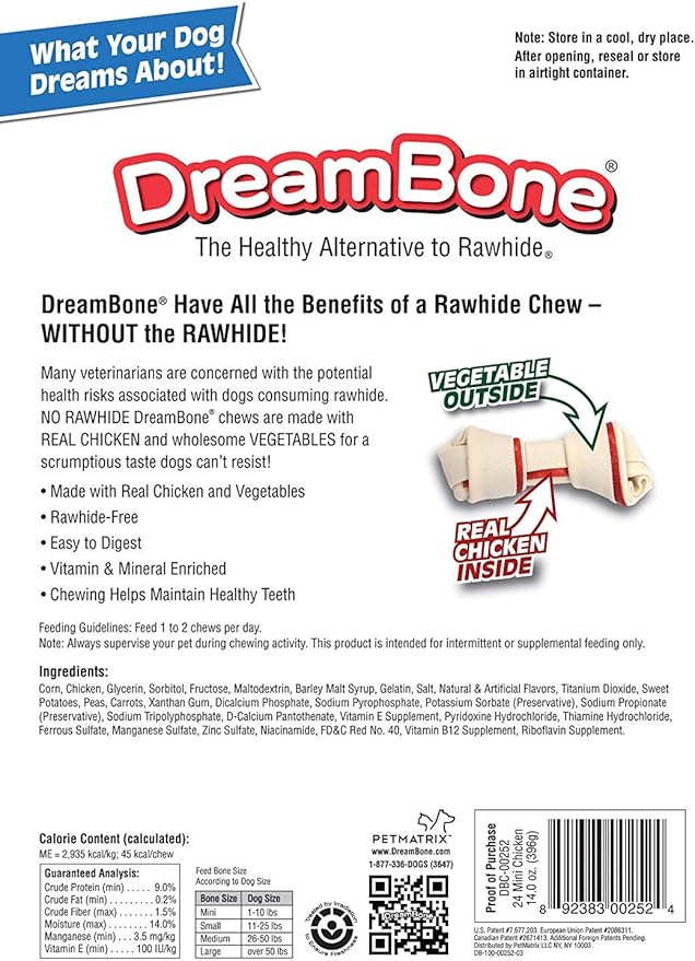 DreamBone Mini Chews, Made With Real Chicken, Rawhide Free Chews For Dogs, 24 Count