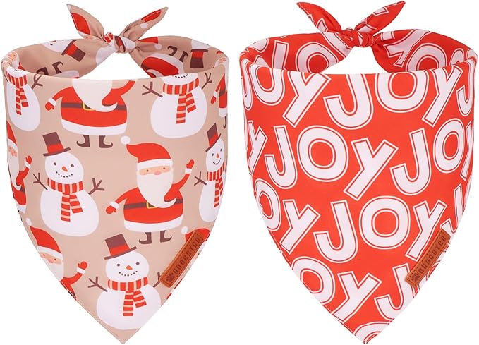 ADOGGYGO Christmas Dog Bandana, Santa Snowman Joy Xmas Pet Scarf, Premium Durable Fabric, Adjustable Fit Christmas Bandanas for Small Dogs Pets (Small)