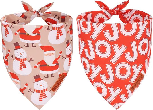 ADOGGYGO Christmas Dog Bandana, Santa Snowman Joy Xmas Pet Scarf, Premium Durable Fabric, Adjustable Fit Christmas Bandanas for Small Dogs Pets (Small)