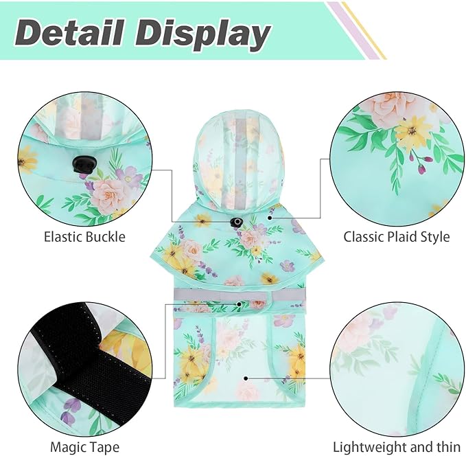 KOOLTAIL Dog Raincoat Hooded Slicker Poncho with Leash Hole, Waterproof Dog Rain Jacket, Adjustable Breathable Puppy Rainwear - Green, Small