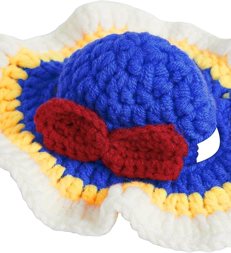 QWINEE Cartoon Princess Design Knit Cute Dog Hat Soft Cat Hat Rabbit Hat Halloween Christmas Party Costume Head Wear Accessories for Puppy Cat Kitten Small Dogs Small Animals Dark Blue M