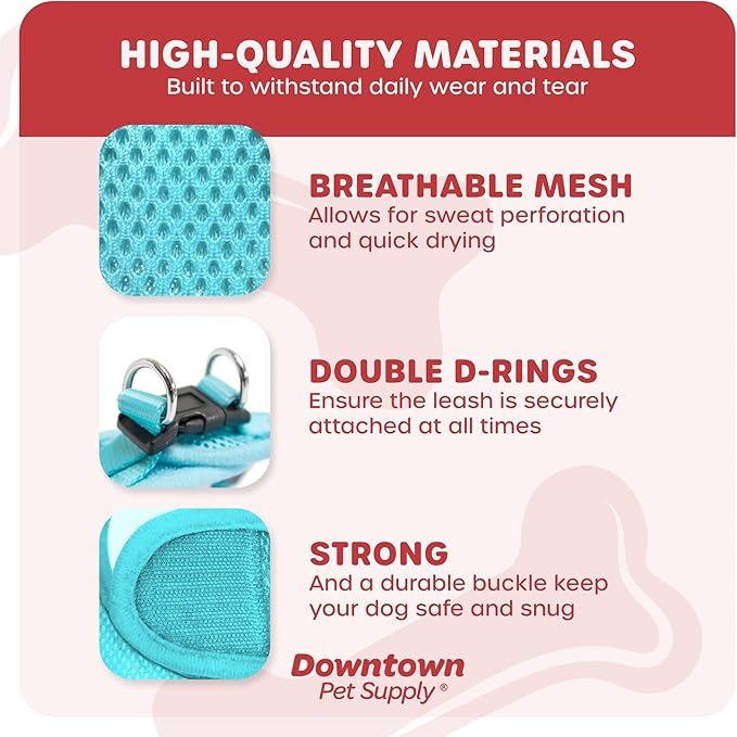 Downtown Pet Supply Step in Dog Harness for Small Dogs No Pull, Small, Light Blue - Adjustable Harness with Padded Mesh Fabric and Reflective Trim - Buckle Strap Harness for Dogs