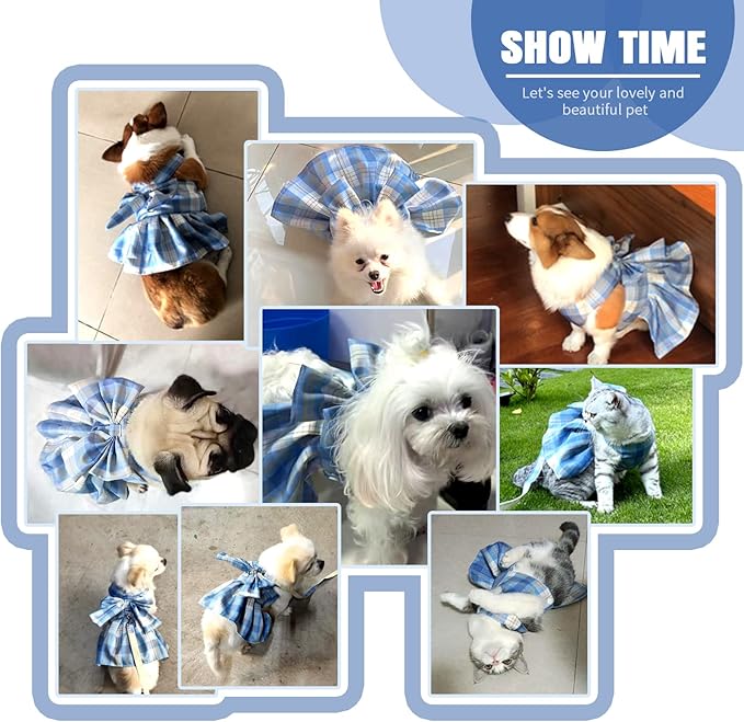 PETCARE Plaid Dog Dress Bow Tie Harness Leash Set for Small Dogs Cats Girl Cute Princess Dog Dresses Spring Summer Puppy Bunny Rabbit Clothes Chihuahua Yorkies Pet Outfits