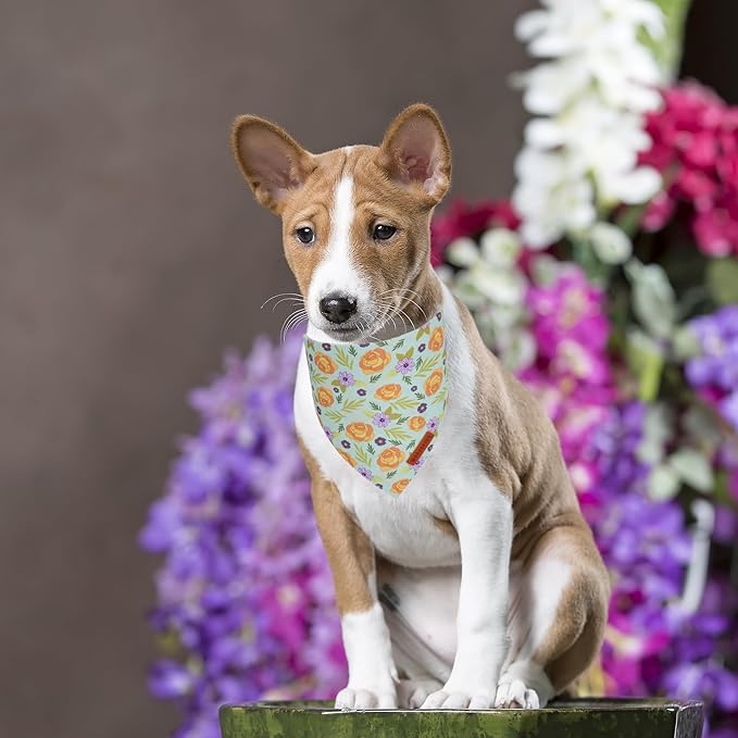 ADOGGYGO Floral Dog Bandana, Red Yellow Rose Pet Scarf, Adjustable Fit Flower Bandanas for Small Dogs Pets (Small)