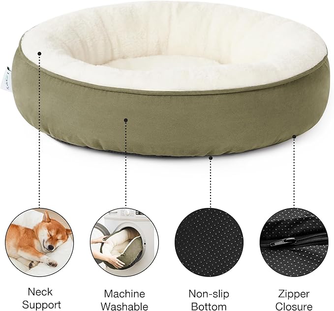 Love's cabin Round Donut Cat and Dog Cushion Bed, 30in Pet Bed for Medium or Large Dogs, Anti-Slip & Water-Resistant Bottom, Soft Durable Fabric Pet beds, Washable Calming Cat & Dog Bed Olive Green