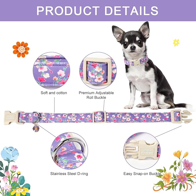 Unique style paws Dog Collar Plastic Buckle with Pendant Blue Colorful Flowers Puppy Collars for Small Medium Large Boys Girls Dogs