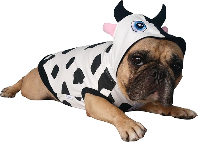 iChoue Pug Milch Cow Costumes Clothes Hoodies Shirts Vest for Medium Dogs Cold Weather Winter Coats French Bulldog Frenchie English Pitbull - White Black, Small
