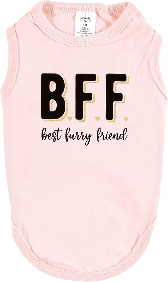 Luvable Friends Dog Pet Dog and Cats Cotton T-Shirts 2pk, BFF Hearts, X-Small