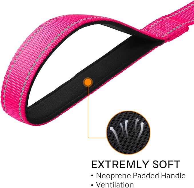 Joytale Double-Sided Reflective Dog Leash, 6 FT/5 FT/4 FT, Padded Handle Nylon Heavy Duty Leashes for Medium & Large Dogs Walking, Hotpink, 6FT