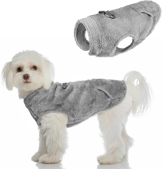 SCENEREAL Fleece Vest Dog Sweater, Dog Jacket with Harness Built in Pocket for Small Medium Dogs, Pet Cold Weather Coat with Soft Lining, Plush Warm Pullover Clothes for Puppy Boys Girls